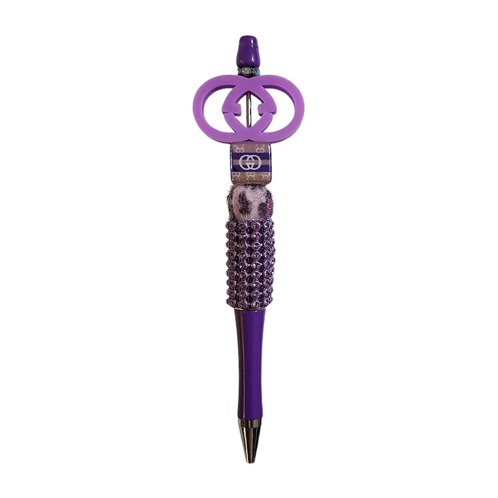 Fashion Fancy Bling Beaded Ballpoint Twist Pen Focal Bead Purple